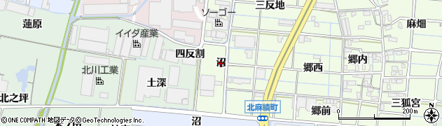 愛知県稲沢市北麻績町（沼）周辺の地図
