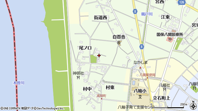 〒496-8043 愛知県愛西市高畑町の地図
