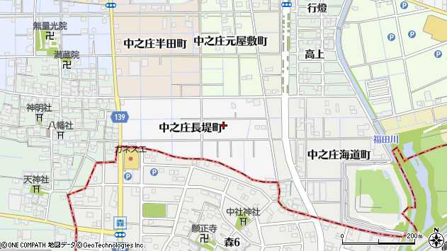 〒492-8437 愛知県稲沢市中之庄長堤町の地図