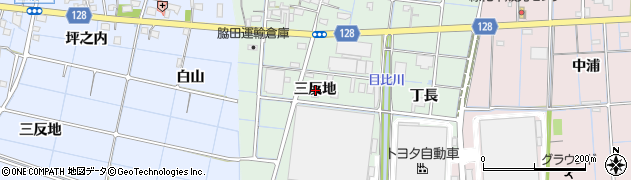 愛知県稲沢市野崎町三反地周辺の地図