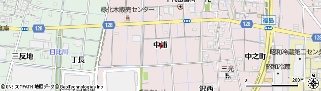 愛知県稲沢市福島町中浦周辺の地図