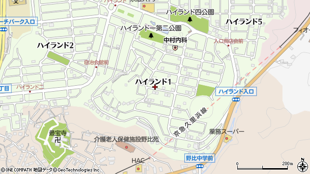 〒239-0833 神奈川県横須賀市ハイランドの地図