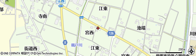 愛知県愛西市江西町宮西周辺の地図