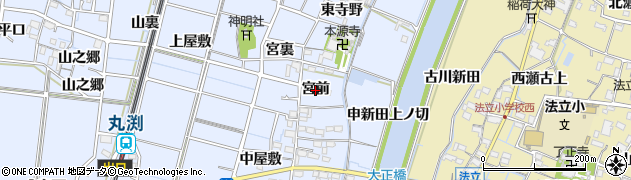 愛知県稲沢市祖父江町三丸渕（宮前）周辺の地図