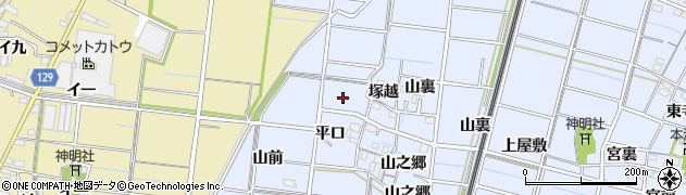 愛知県稲沢市祖父江町三丸渕（山新田）周辺の地図