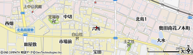 愛知県稲沢市北島町六所周辺の地図
