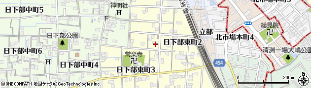 愛知県稲沢市日下部東町周辺の地図
