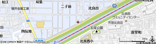 愛知県北名古屋市二子比良出187周辺の地図