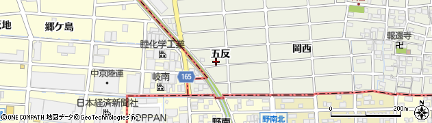 愛知県北名古屋市沖村五反周辺の地図