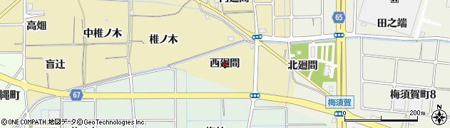 愛知県稲沢市矢合町西廻間周辺の地図