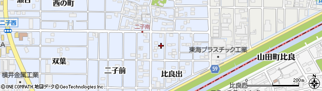 愛知県北名古屋市二子比良出43周辺の地図
