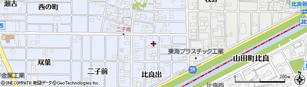 愛知県北名古屋市二子比良出53周辺の地図