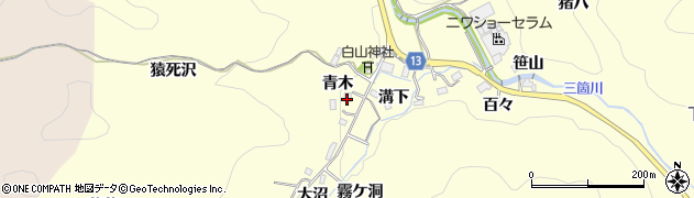 愛知県豊田市三箇町青木周辺の地図