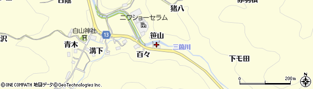 愛知県豊田市三箇町百々周辺の地図