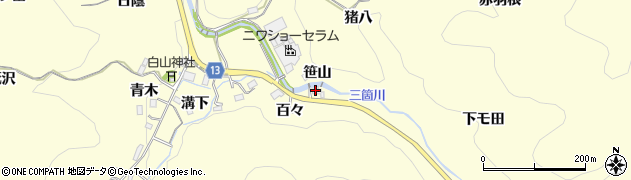 愛知県豊田市三箇町（百々）周辺の地図