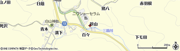 愛知県豊田市三箇町（笹山）周辺の地図