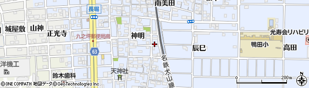 愛知県北名古屋市九之坪神明77周辺の地図