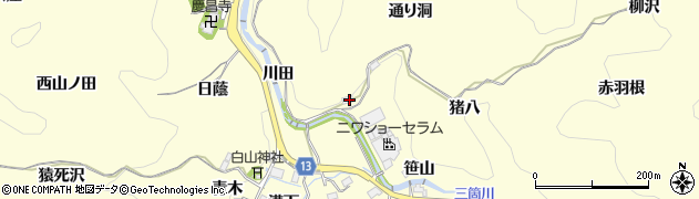 愛知県豊田市三箇町（通り洞）周辺の地図