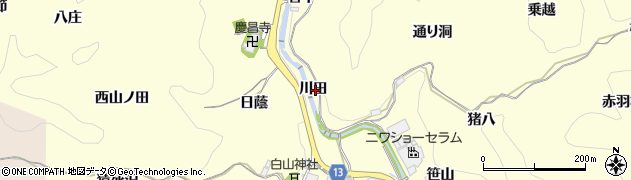 愛知県豊田市三箇町（川田）周辺の地図