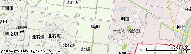 愛知県稲沢市祖父江町大牧（明田）周辺の地図