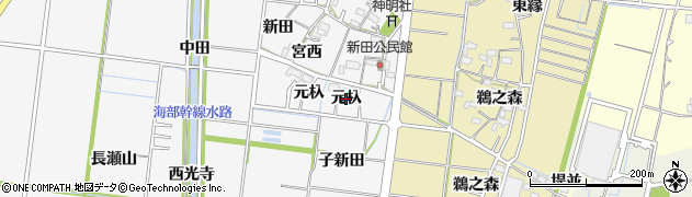 愛知県稲沢市祖父江町神明津（元杁）周辺の地図
