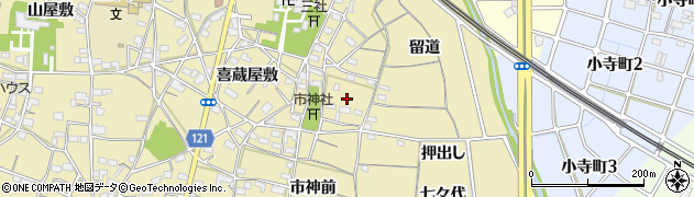 愛知県稲沢市矢合町（市神東）周辺の地図