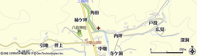 愛知県豊田市三箇町（角田）周辺の地図
