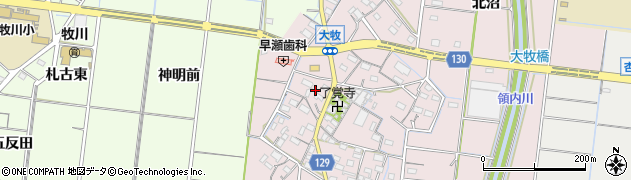 愛知県稲沢市祖父江町大牧郷中周辺の地図
