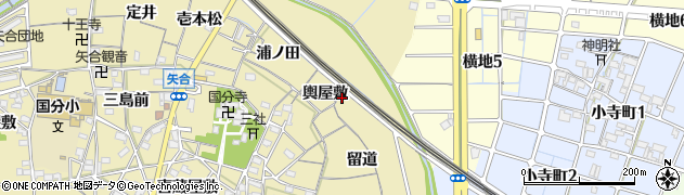 愛知県稲沢市矢合町（輿屋敷）周辺の地図