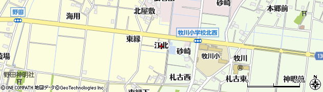 愛知県稲沢市祖父江町野田（江北）周辺の地図