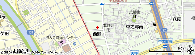 愛知県北名古屋市中之郷西野周辺の地図