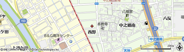 愛知県北名古屋市中之郷（西野）周辺の地図