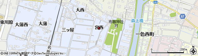 愛知県稲沢市祖父江町本甲（宮西）周辺の地図