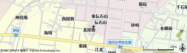 愛知県稲沢市祖父江町中牧（東伝右山）周辺の地図