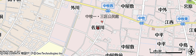 愛知県稲沢市祖父江町中牧佐屋川周辺の地図