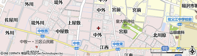 愛知県稲沢市祖父江町中牧江西周辺の地図