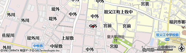 愛知県稲沢市祖父江町中牧（中外）周辺の地図