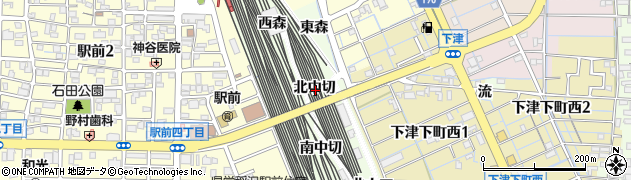 愛知県稲沢市下津町北中切周辺の地図