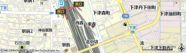 愛知県稲沢市下津町（東森）周辺の地図