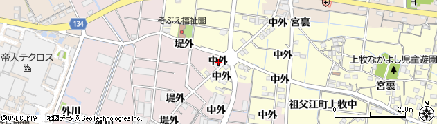 愛知県稲沢市祖父江町上牧中外周辺の地図