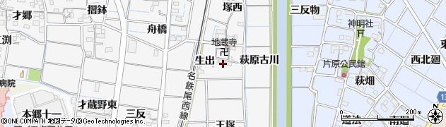 愛知県稲沢市祖父江町山崎（塚越）周辺の地図