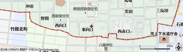 愛知県一宮市萩原町西御堂（東向江）周辺の地図