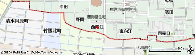 愛知県一宮市萩原町西御堂西向江周辺の地図