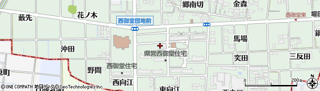 愛知県一宮市萩原町西御堂（虫祭）周辺の地図