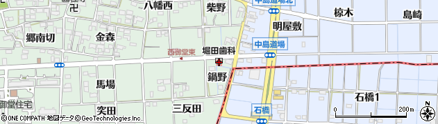 愛知県一宮市萩原町西御堂（鍋野）周辺の地図