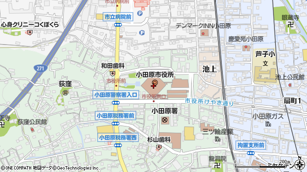 〒250-0000 神奈川県小田原市（以下に掲載がない場合）の地図