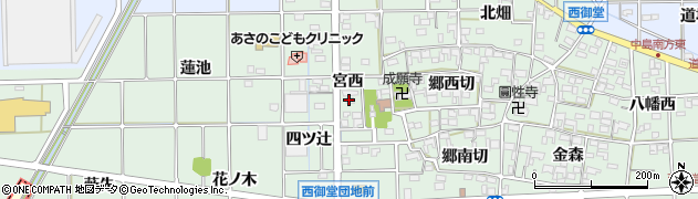 愛知県一宮市萩原町西御堂宮西周辺の地図