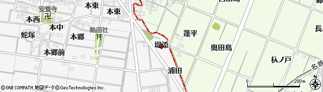 愛知県稲沢市祖父江町山崎（堤添）周辺の地図