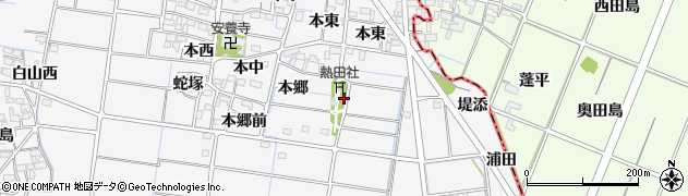 愛知県稲沢市祖父江町山崎（車田）周辺の地図