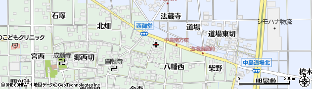 愛知県一宮市萩原町西御堂八幡西34周辺の地図